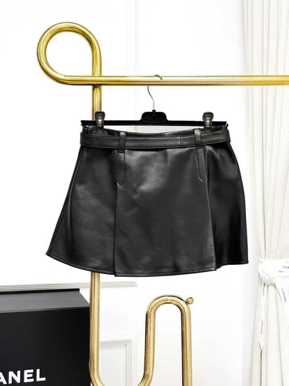 MiuMiu black letter logo leather skirt