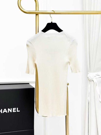 Prada Off-White Letter Logo Knit Short-Sleeve Top