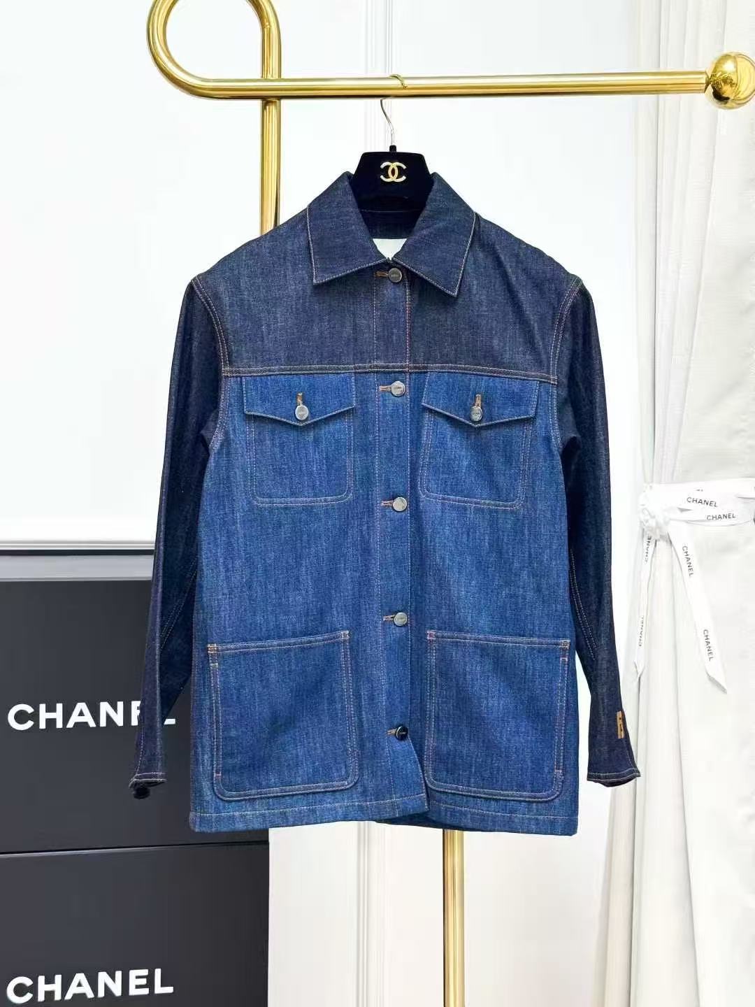 Fendi Blue Patchwork Double-F Cuff Denim Jacket