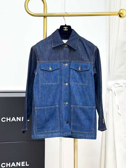 Fendi Blue Patchwork Double-F Cuff Denim Jacket