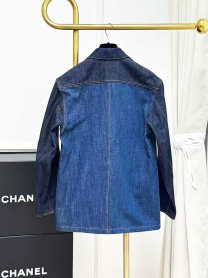 Fendi Blue Patchwork Double-F Cuff Denim Jacket