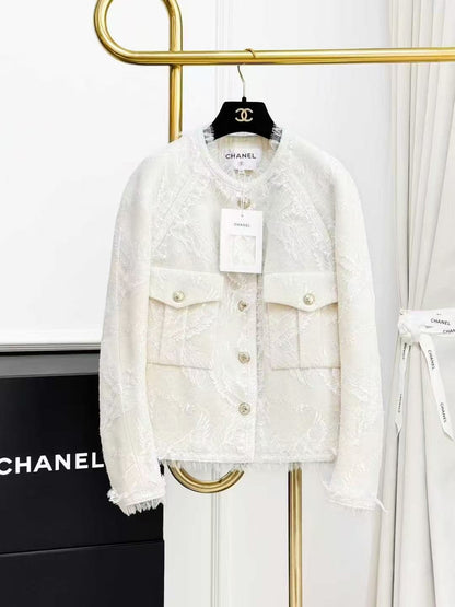 Chanel 20K Equestrian Collection Off-White Pegasus Lace Round-Neck Jacket