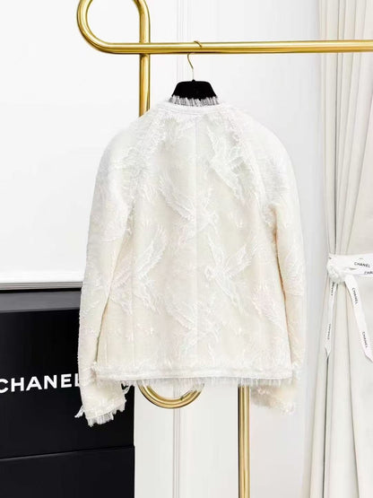 Chanel 20K Equestrian Collection Off-White Pegasus Lace Round-Neck Jacket