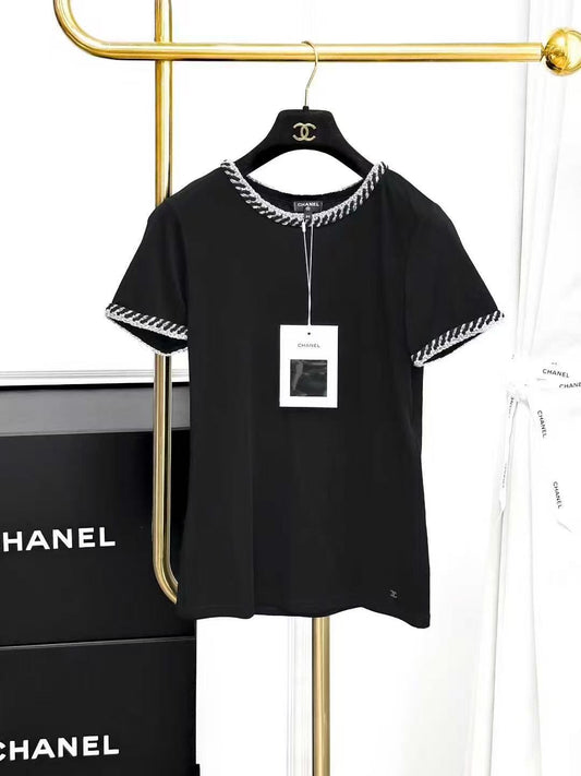 Chanel 18P Silver-Trimmed Black Short-Sleeve T-Shirt