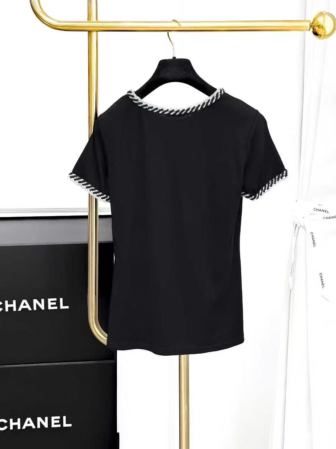Chanel 18P Silver-Trimmed Black Short-Sleeve T-Shirt