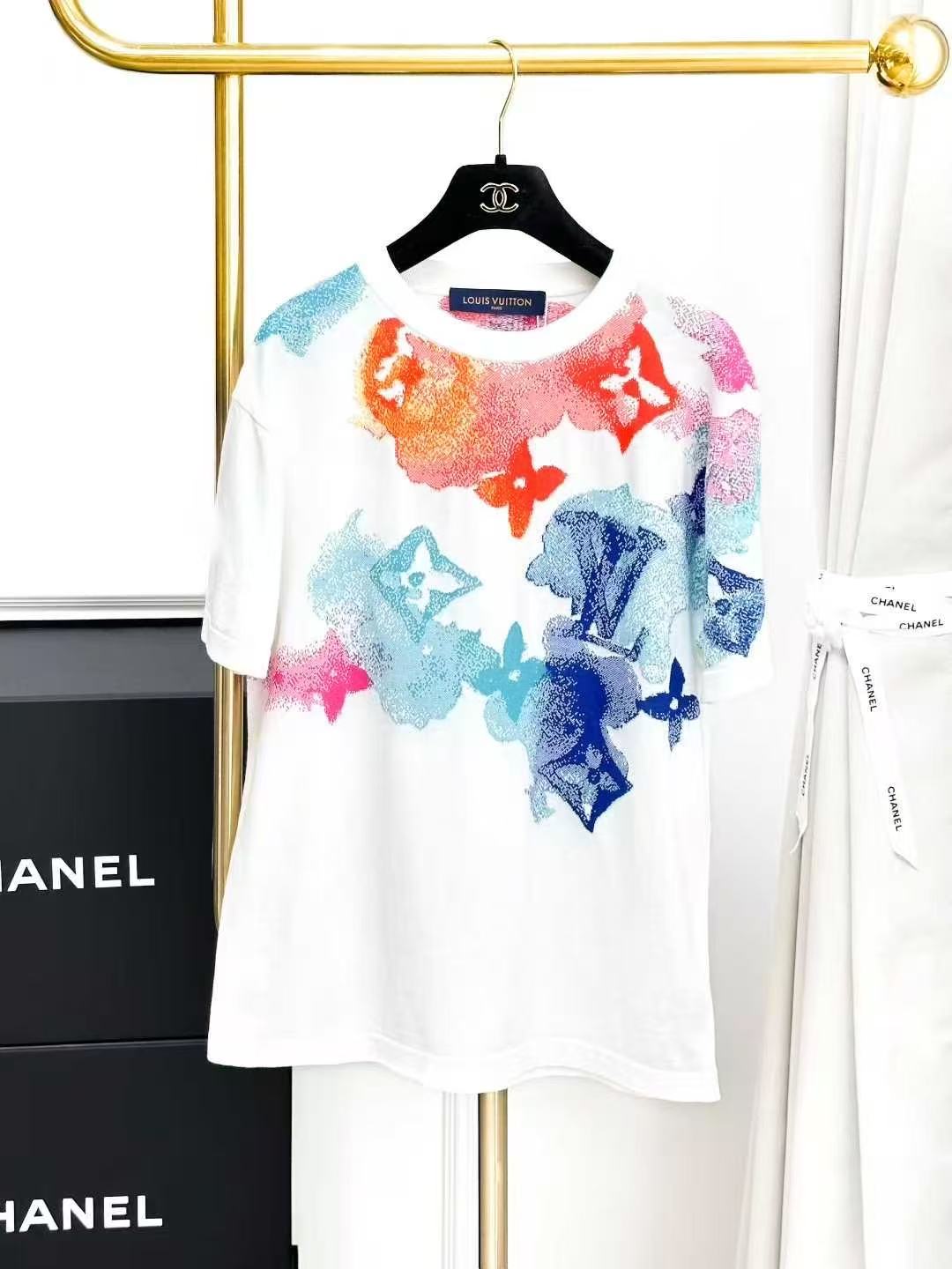 LV Watercolor-Dyed Monogram White Short-Sleeve T-Shirt
