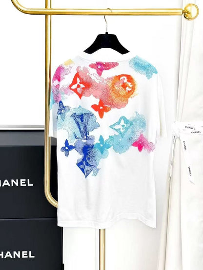 LV Watercolor-Dyed Monogram White Short-Sleeve T-Shirt