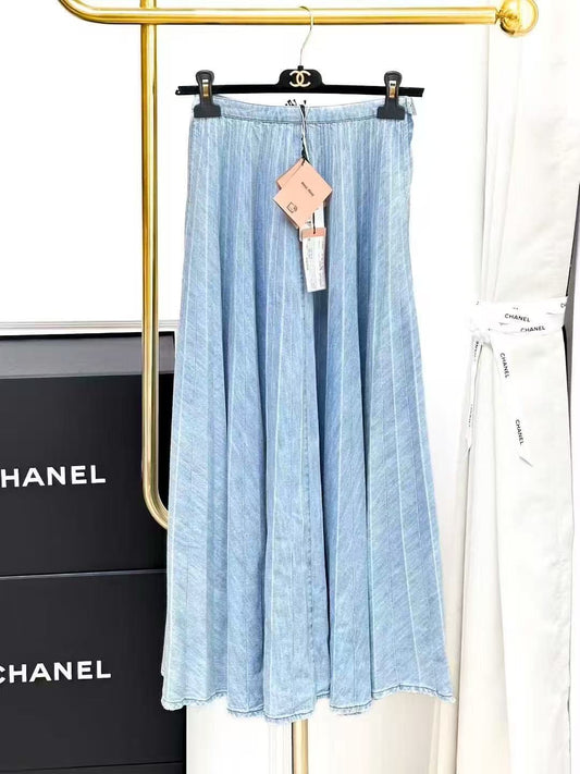 MiuMiu Washed Blue Denim Maxi Skirt