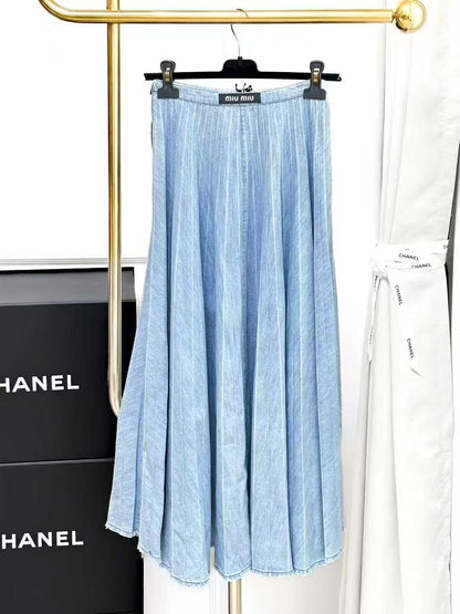 MiuMiu Washed Blue Denim Maxi Skirt