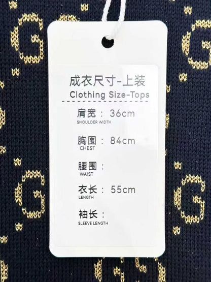 Gucci Navy Blue Vintage Floral Gold Thread Short-Sleeve Knit Top
