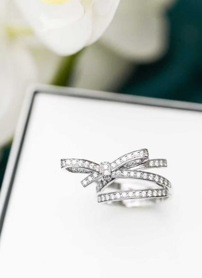 Chanel Ruban Collection Platinum Diamond-Studded Bow Ring