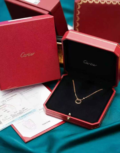 Cartier Love Collection 18k Rose Gold Round Pendant Necklace with Two Diamonds