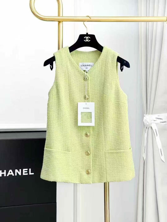 Chanel 20K Equestrian Collection Avocado Green Sleeveless Vest
