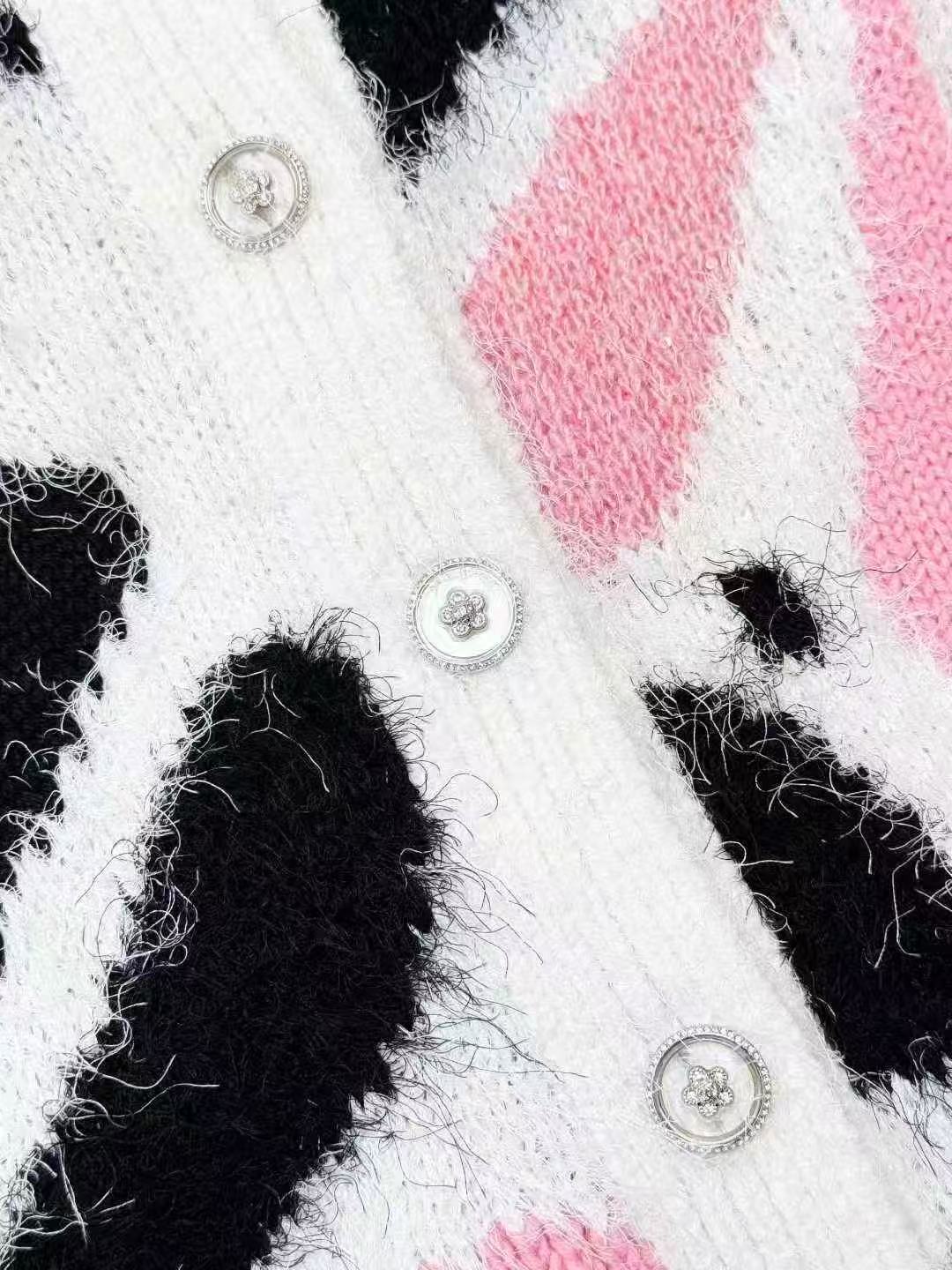 Chanel 23K Pink, White, and Black Ombré Floral Long-Sleeve Cardigan