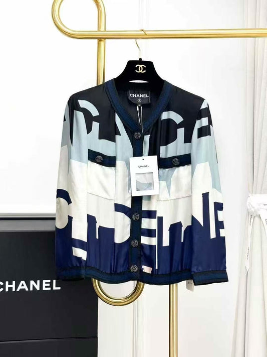 Chanel 20S Rooftop Collection Letter-Print Silk Blouse