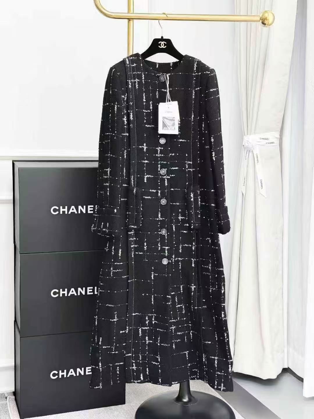 Chanel 21K Black and Silver Meteor Long Coat