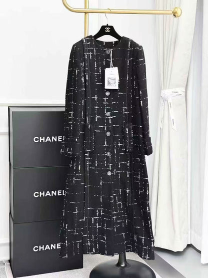 Chanel 21K Black and Silver Meteor Long Coat