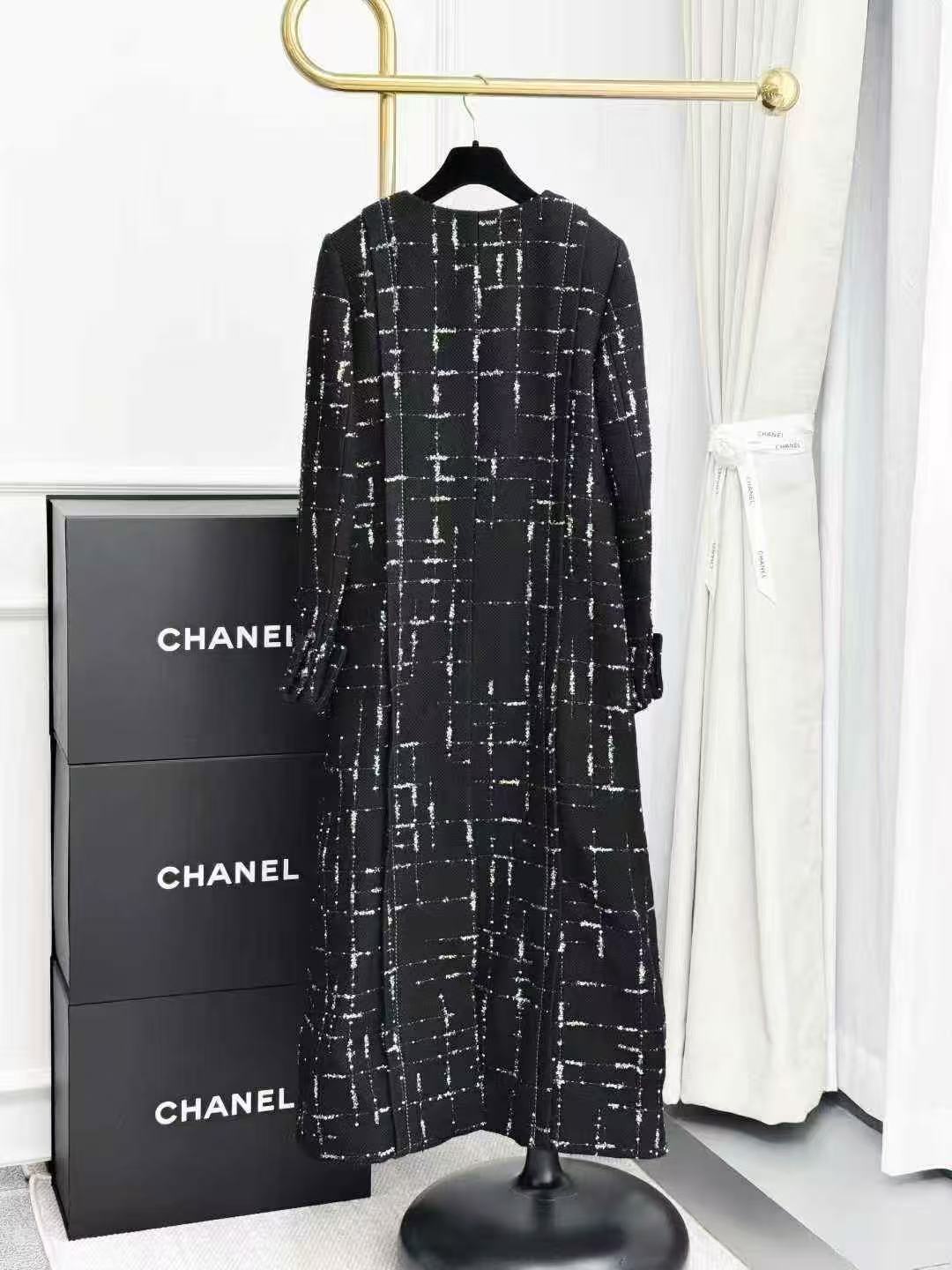 Chanel 21K Black and Silver Meteor Long Coat