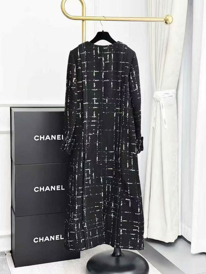 Chanel 21K Black and Silver Meteor Long Coat