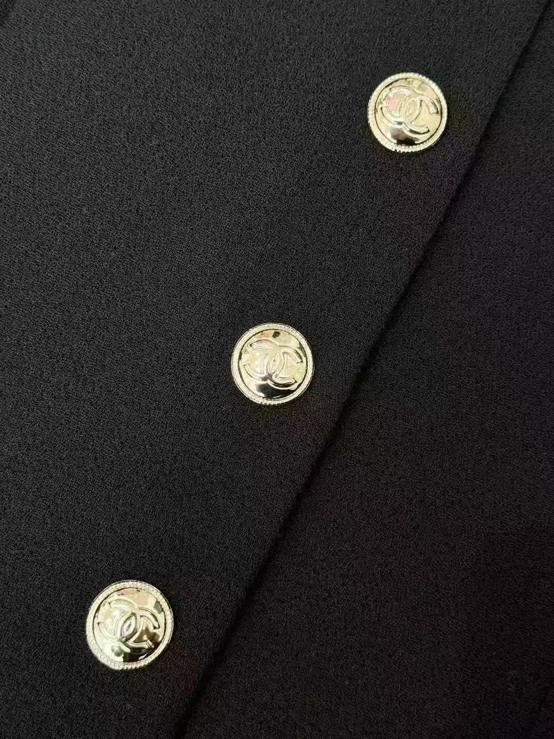 Chanel Equestrian Collection Black Long Coat with Gold Buckle and White Lace Trim