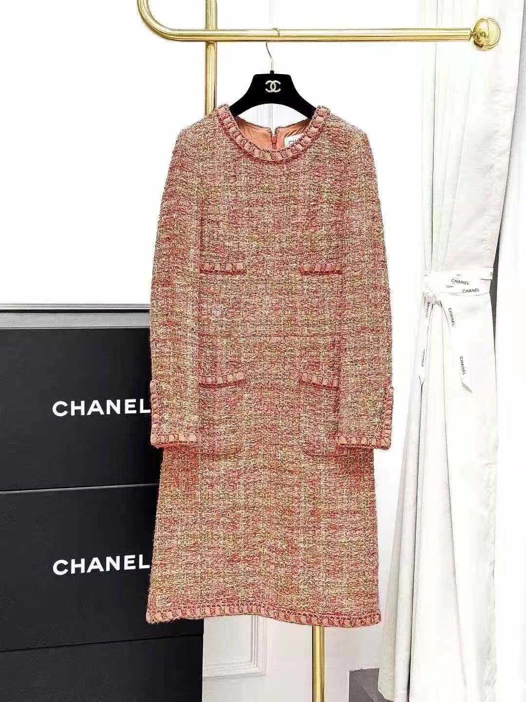 Chanel Roma Collection Orange Melange Knit Cape Dress Set