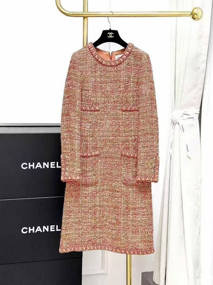 Chanel Roma Collection Orange Melange Knit Cape Dress Set