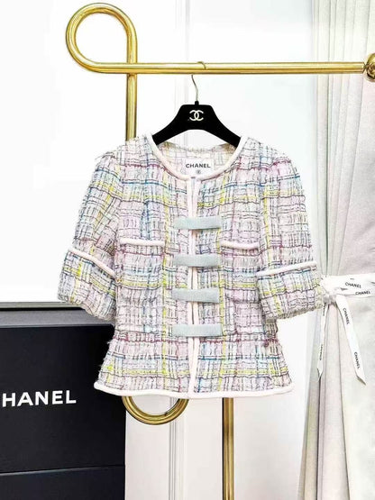 Chanel 17S Color-Block Knit Velcro-Fastening Mid-Sleeve Short Jacket
