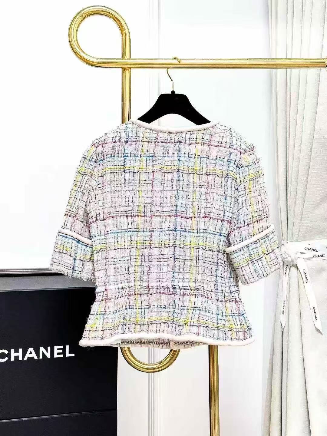 Chanel 17S Color-Block Knit Velcro-Fastening Mid-Sleeve Short Jacket