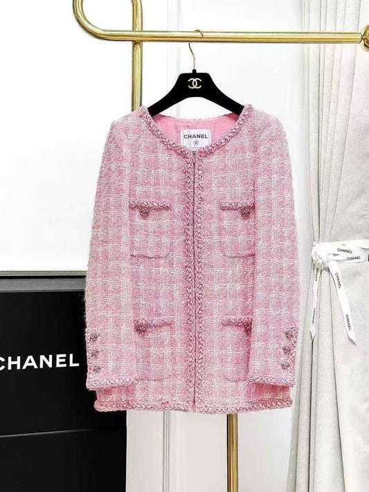 Chanel 14K Supermarket Collection Pink-White Checkered Four-Pocket Knit Jacket