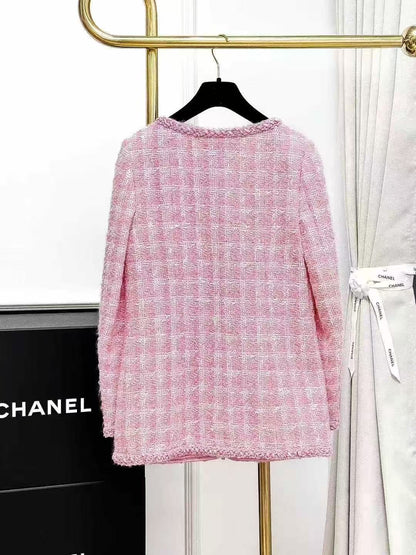 Chanel 14K Supermarket Collection Pink-White Checkered Four-Pocket Knit Jacket