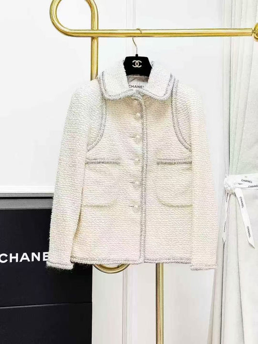 Chanel 17K Ground Control Series Cream-White Jacket with Silver Trim