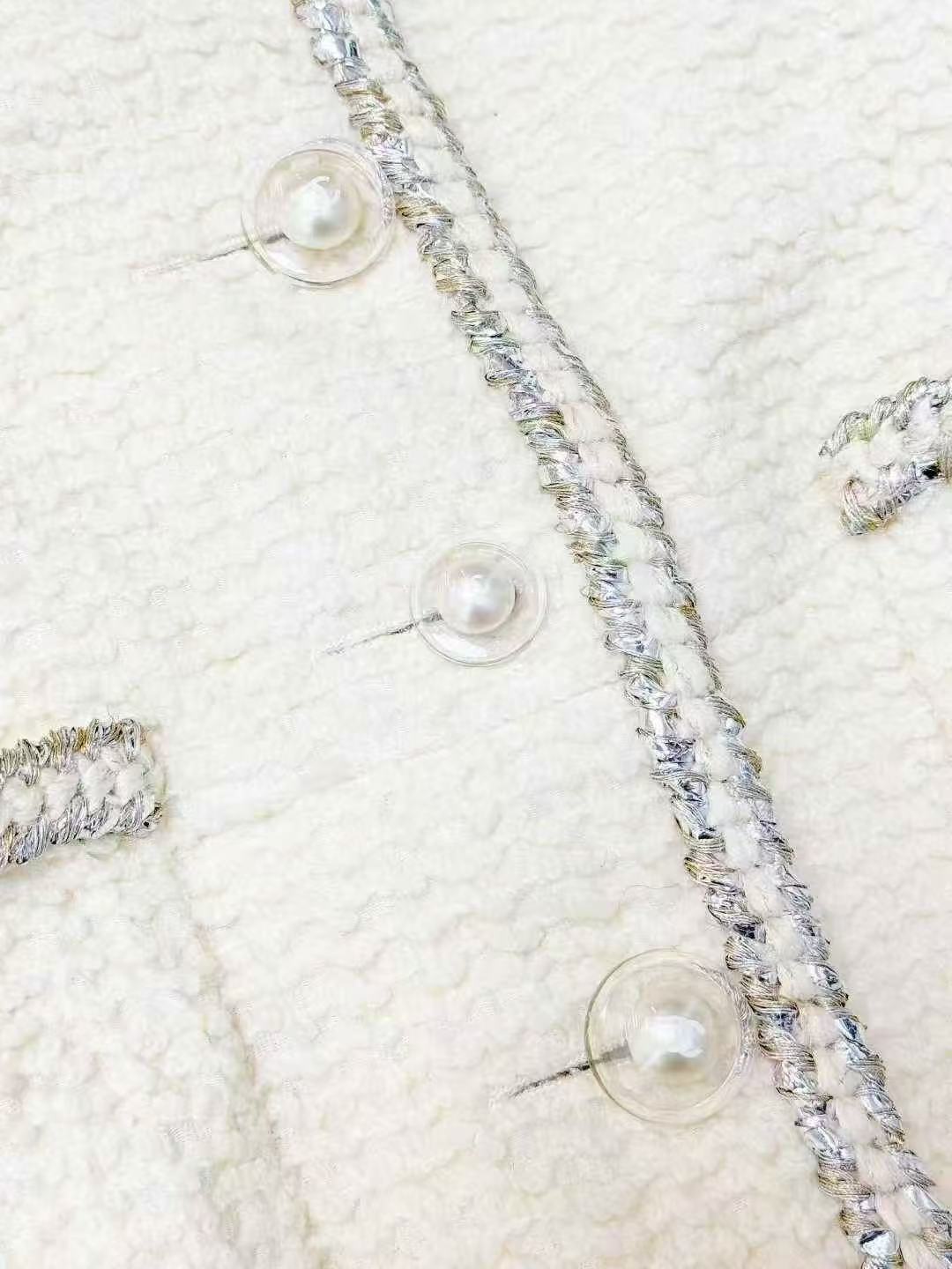 Chanel 17K Ground Control Series Cream-White Jacket with Silver Trim