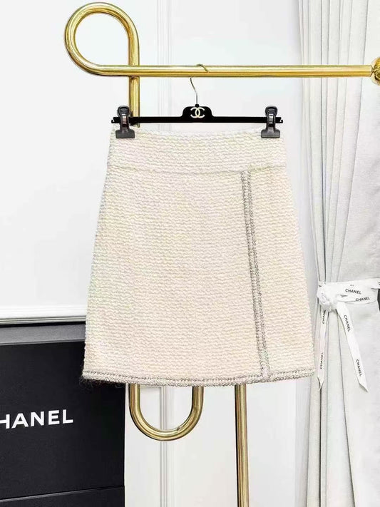 Chanel 17K Ground Control Collection Cream-White Skirt with Silver Trim