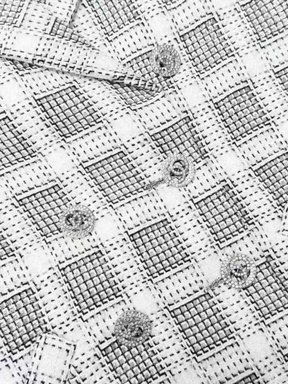 Chanel 20P Black and White Checkered Double-C Diamond Buckle Lapel Jacket