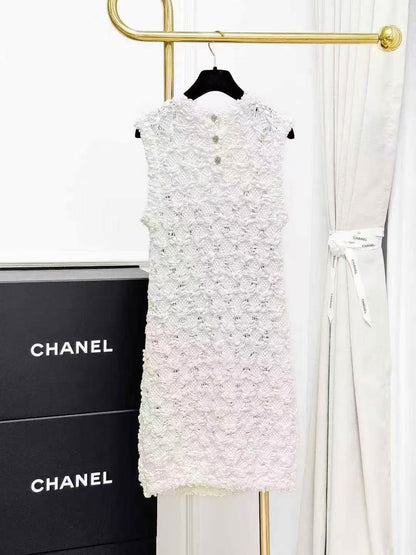 Chanel 25P White 3D Openwork Knit Tank Dress