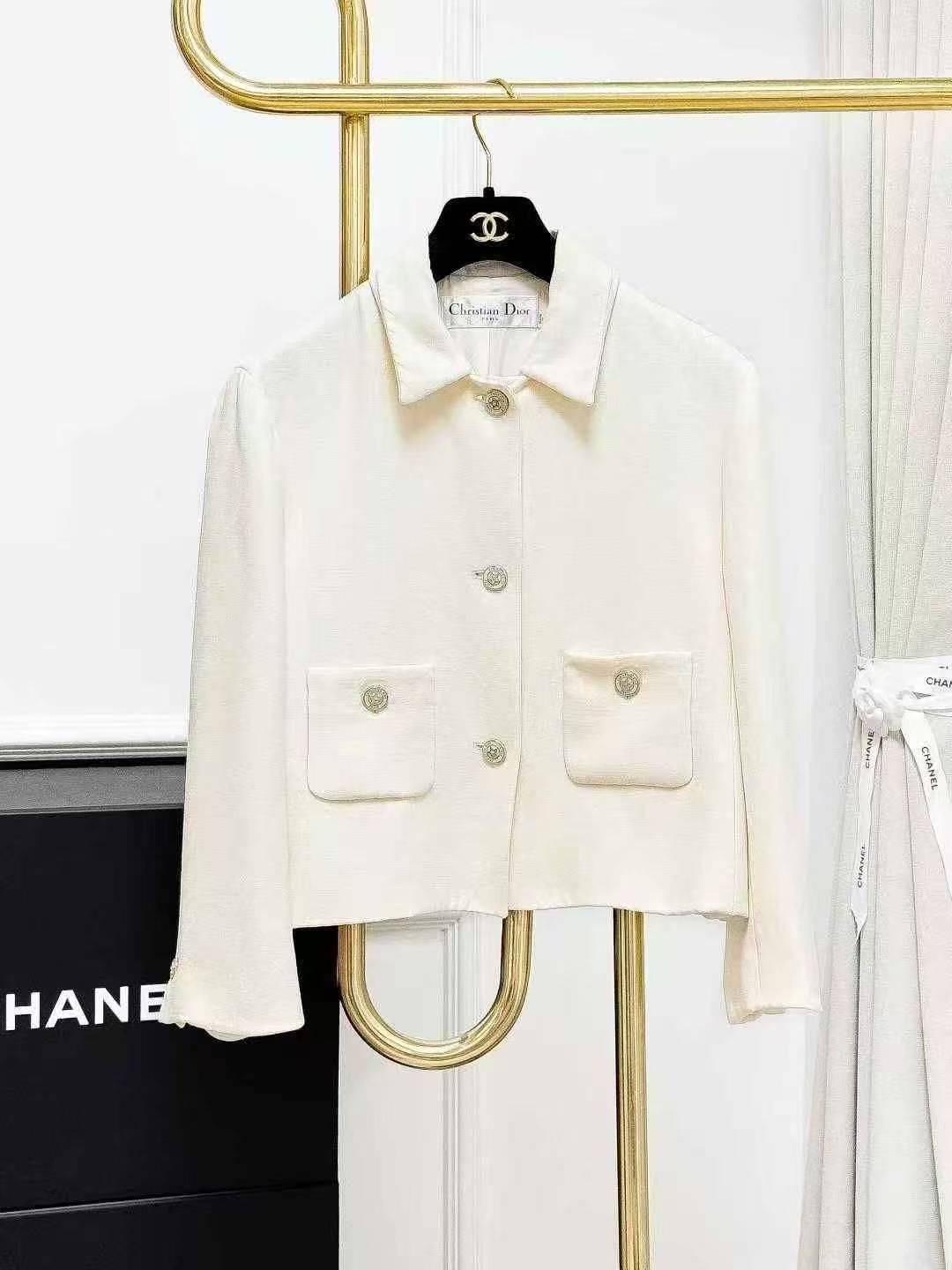 Dior Beige Silk Lapel Long-Sleeve Cropped Jacket