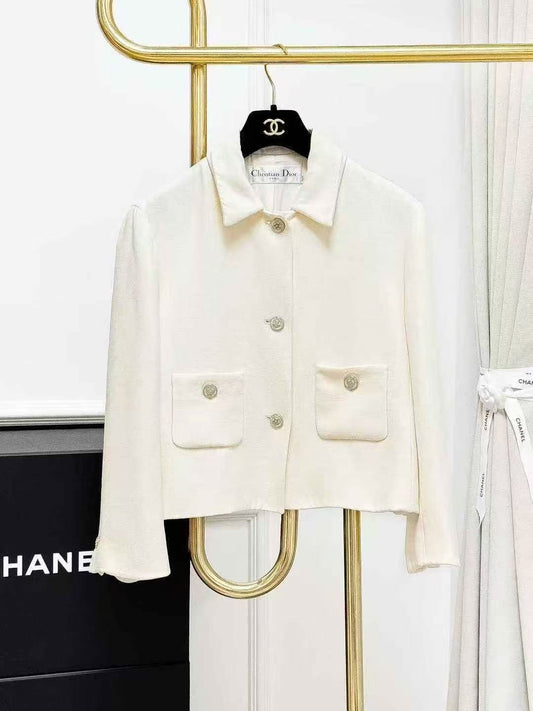 Dior Beige Silk Lapel Long-Sleeve Cropped Jacket