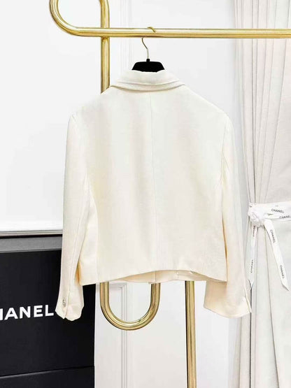Dior Beige Silk Lapel Long-Sleeve Cropped Jacket