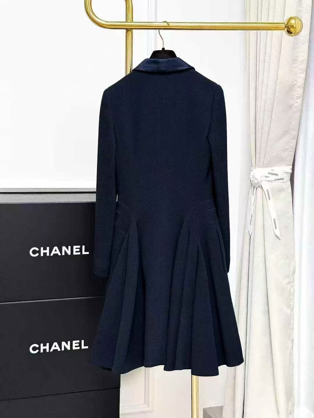 Dior Navy Blue Satin Collar-Tied Wool Coat