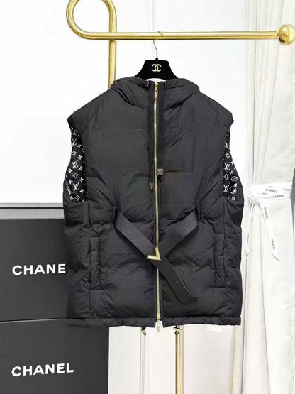 LV Black Monogram-Lined Hooded Sleeveless Down Vest