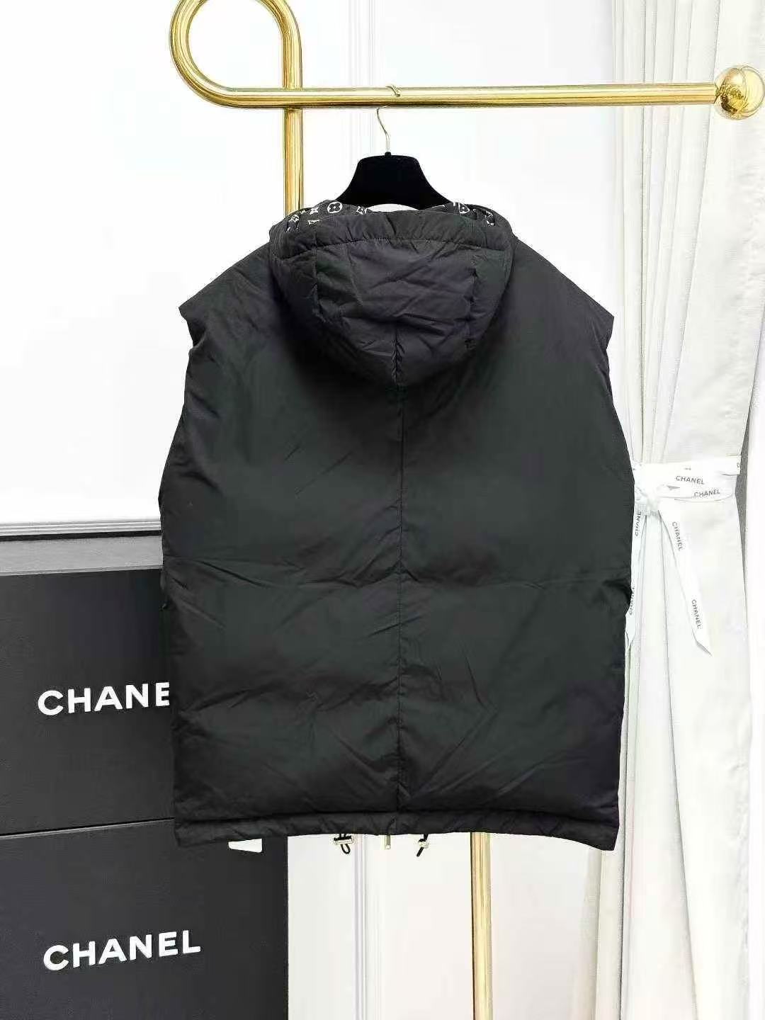 LV Black Monogram-Lined Hooded Sleeveless Down Vest