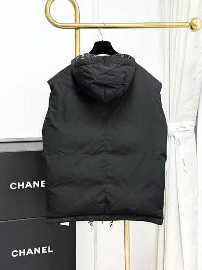 LV Black Monogram-Lined Hooded Sleeveless Down Vest