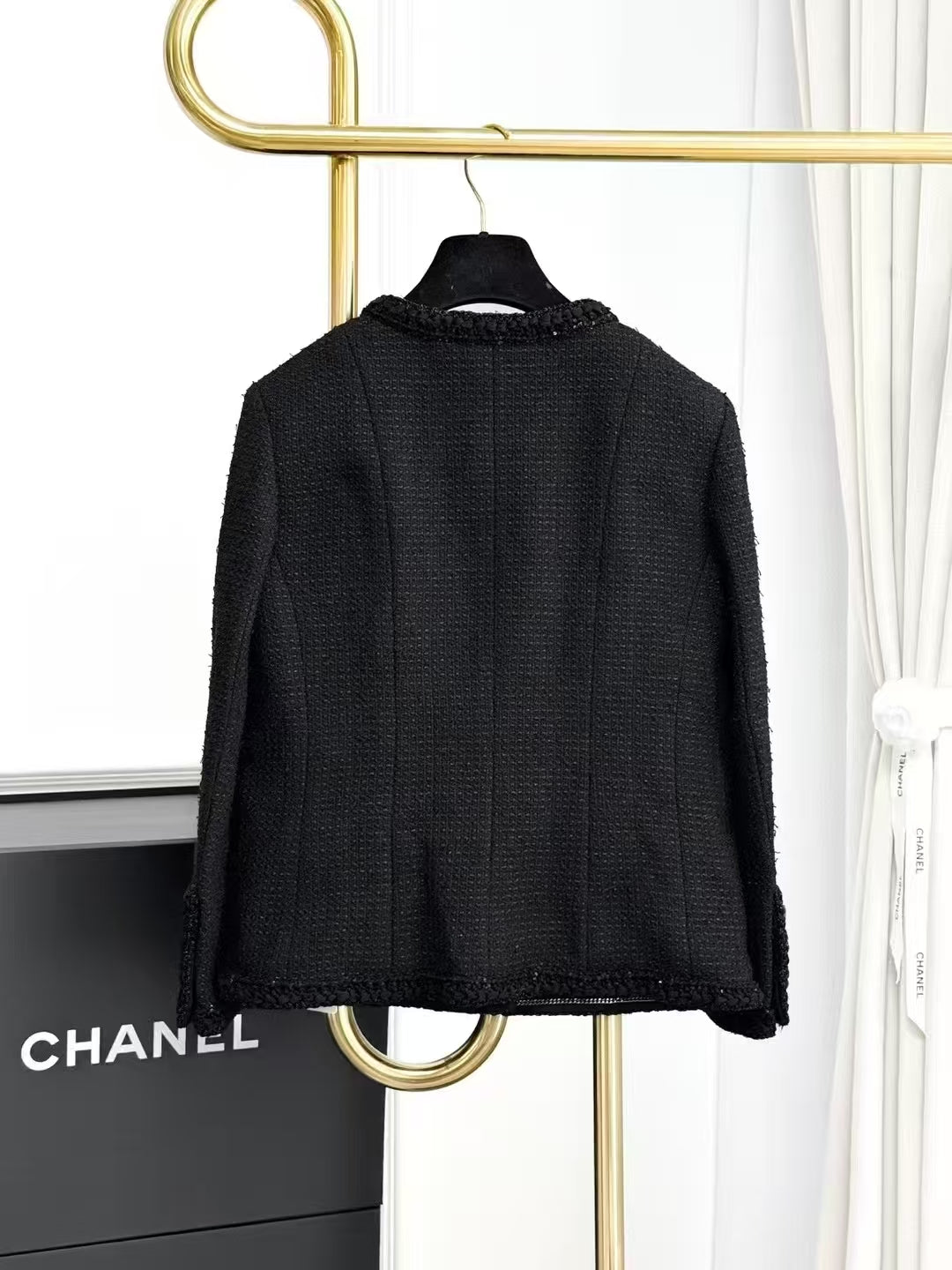 Chanel 25S Bestseller Black Fine-Shimmer Camellia Button Jacket