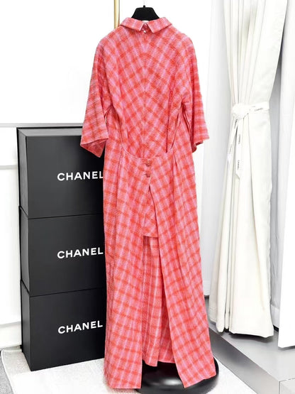 Chanel 24S Orange-Pink Tweed Maxi Dress