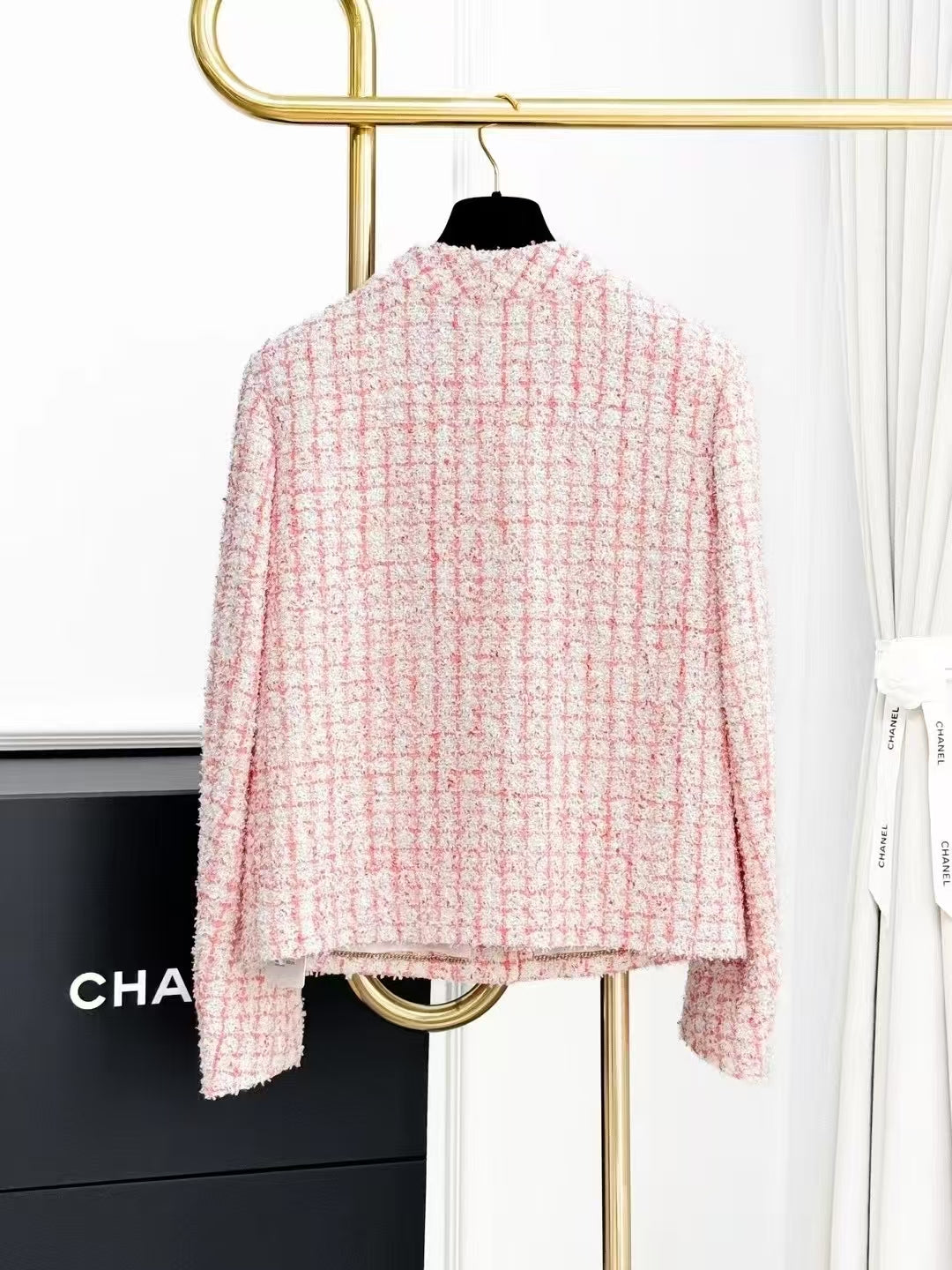 Chanel 24P Pink Tartan Tweed Sequined Jacket