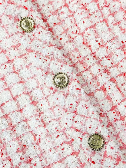 Chanel 24P Pink Tartan Tweed Sequined Jacket