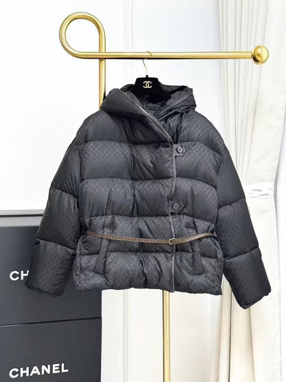 LV Best-Selling Black Wrap-Style Monogram Down Jacket