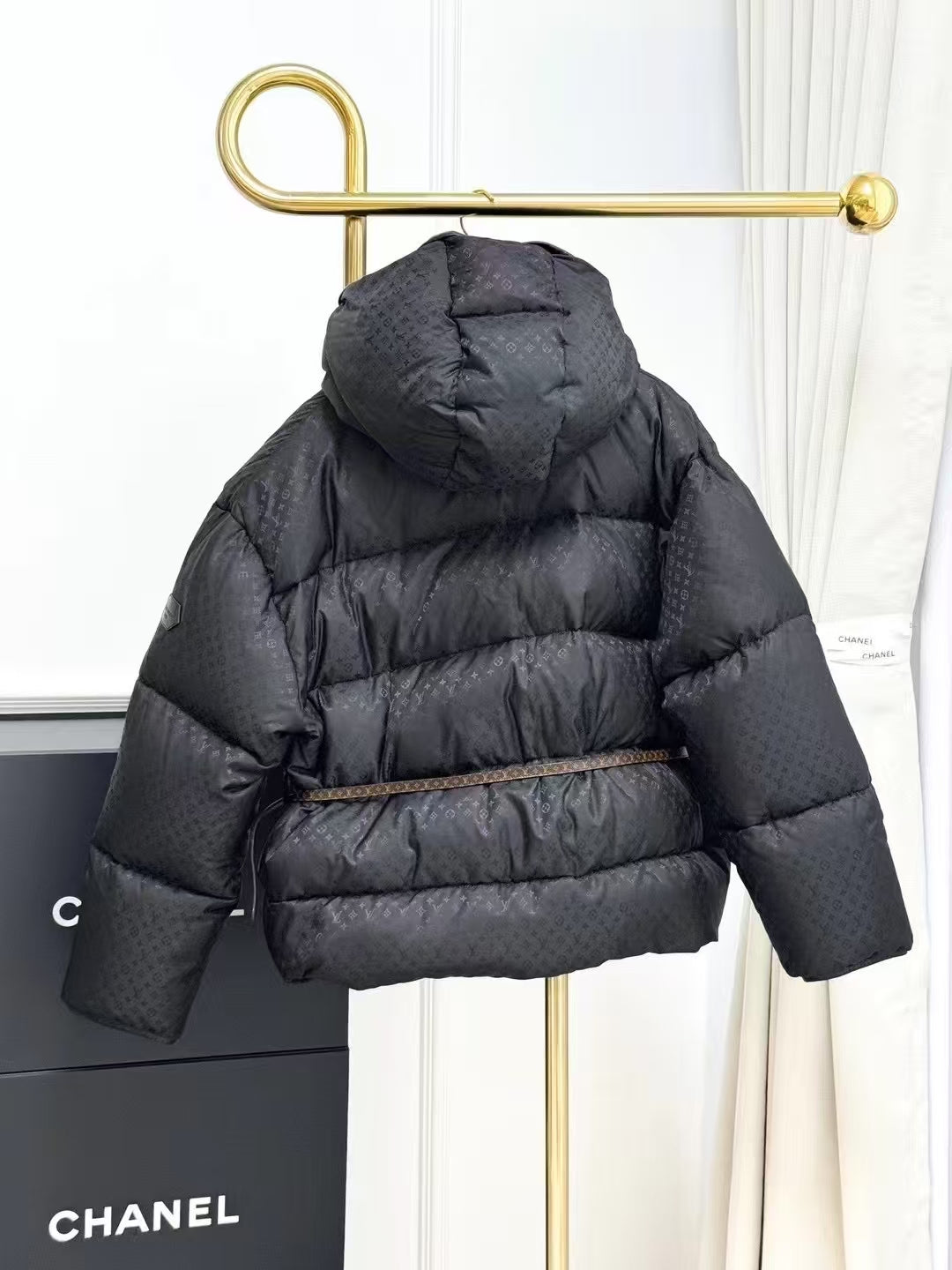 LV Best-Selling Black Wrap-Style Monogram Down Jacket