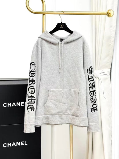 Chrome Hearts Gray Sanskrit Embroidered Cashmere Hoodie