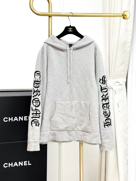 Chrome Hearts Gray Sanskrit Embroidered Cashmere Hoodie